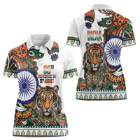 India Independence Day Women Polo Shirt Royal Tiger Ashoka Chakra Paisley Pattern