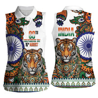 India Independence Day Women Sleeveless Polo Shirt Royal Tiger Ashoka Chakra Paisley Pattern