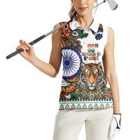 India Independence Day Women Sleeveless Polo Shirt Royal Tiger Ashoka Chakra Paisley Pattern