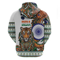 India Independence Day Zip Hoodie Royal Tiger Ashoka Chakra Paisley Pattern