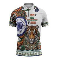 India Independence Day Zipper Polo Shirt Royal Tiger Ashoka Chakra Paisley Pattern