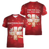 Switzerland Women V-Neck T-Shirt One For All All For One - Wonder Print Shop