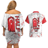 Turkey Couples Matching Off Shoulder Short Dress and Hawaiian Shirt Half Turkish Is Better Than None - Wonder Print Shop