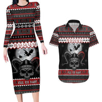 Vikings Christmas Couples Matching Long Sleeve Bodycon Dress and Hawaiian Shirt Fa La La La Fus Ro Dah - Wonder Print Shop