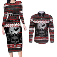 Vikings Christmas Couples Matching Long Sleeve Bodycon Dress and Long Sleeve Button Shirt Fa La La La Fus Ro Dah - Wonder Print Shop