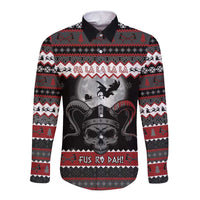 Vikings Christmas Long Sleeve Button Shirt Fa La La La Fus Ro Dah - Wonder Print Shop
