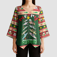 Fishing Christmas Kimono Sleeve Blouse Merry Fishmas - Wonder Print Shop
