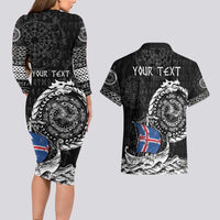 Personalized Viking Iceland Couples Matching Long Sleeve Bodycon Dress and Hawaiian Shirt Icelander Viking Ship
