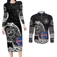 Personalized Viking Iceland Couples Matching Long Sleeve Bodycon Dress and Long Sleeve Button Shirt Icelander Viking Ship