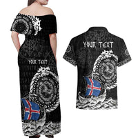 Personalized Viking Iceland Couples Matching Off Shoulder Maxi Dress and Hawaiian Shirt Icelander Viking Ship