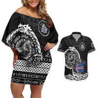 Personalized Viking Iceland Couples Matching Off Shoulder Short Dress and Hawaiian Shirt Icelander Viking Ship