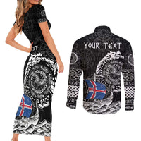 Personalized Viking Iceland Couples Matching Short Sleeve Bodycon Dress and Long Sleeve Button Shirt Icelander Viking Ship