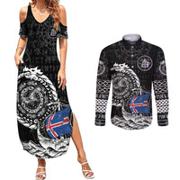 Personalized Viking Iceland Couples Matching Summer Maxi Dress and Long Sleeve Button Shirt Icelander Viking Ship