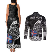 Personalized Viking Iceland Couples Matching Tank Maxi Dress and Long Sleeve Button Shirt Icelander Viking Ship
