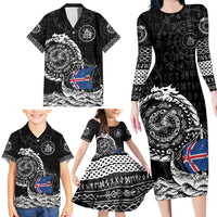 Personalized Viking Iceland Family Matching Long Sleeve Bodycon Dress and Hawaiian Shirt Icelander Viking Ship