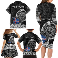 Personalized Viking Iceland Family Matching Long Sleeve Bodycon Dress and Hawaiian Shirt Icelander Viking Ship