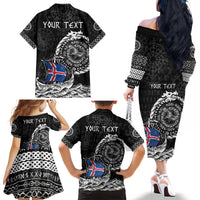 Personalized Viking Iceland Family Matching Off The Shoulder Long Sleeve Dress and Hawaiian Shirt Icelander Viking Ship