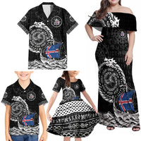 Personalized Viking Iceland Family Matching Off Shoulder Maxi Dress and Hawaiian Shirt Icelander Viking Ship