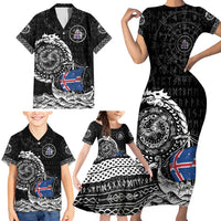 Personalized Viking Iceland Family Matching Short Sleeve Bodycon Dress and Hawaiian Shirt Icelander Viking Ship