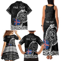 Personalized Viking Iceland Family Matching Tank Maxi Dress and Hawaiian Shirt Icelander Viking Ship