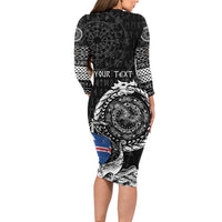 Personalized Viking Iceland Long Sleeve Bodycon Dress Icelander Viking Ship