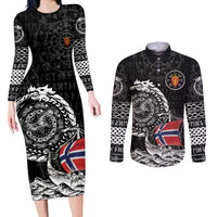 Personalized Viking Norway Couples Matching Long Sleeve Bodycon Dress and Long Sleeve Button Shirt Norwegian Viking Ship
