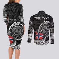 Personalized Viking Norway Couples Matching Long Sleeve Bodycon Dress and Long Sleeve Button Shirt Norwegian Viking Ship