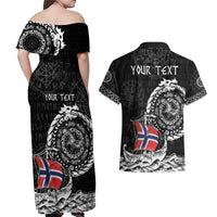 Personalized Viking Norway Couples Matching Off Shoulder Maxi Dress and Hawaiian Shirt Norwegian Viking Ship