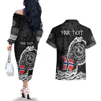 Personalized Viking Norway Couples Matching Off The Shoulder Long Sleeve Dress and Hawaiian Shirt Norwegian Viking Ship