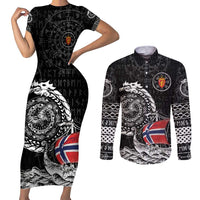 Personalized Viking Norway Couples Matching Short Sleeve Bodycon Dress and Long Sleeve Button Shirt Norwegian Viking Ship