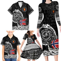Personalized Viking Norway Family Matching Long Sleeve Bodycon Dress and Hawaiian Shirt Norwegian Viking Ship