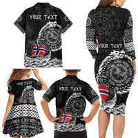 Personalized Viking Norway Family Matching Long Sleeve Bodycon Dress and Hawaiian Shirt Norwegian Viking Ship