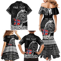 Personalized Viking Norway Family Matching Mermaid Dress and Hawaiian Shirt Norwegian Viking Ship