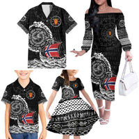 Personalized Viking Norway Family Matching Off The Shoulder Long Sleeve Dress and Hawaiian Shirt Norwegian Viking Ship