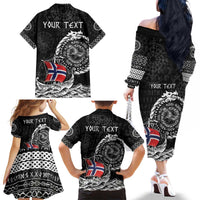 Personalized Viking Norway Family Matching Off The Shoulder Long Sleeve Dress and Hawaiian Shirt Norwegian Viking Ship
