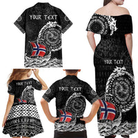 Personalized Viking Norway Family Matching Off Shoulder Maxi Dress and Hawaiian Shirt Norwegian Viking Ship