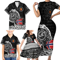 Personalized Viking Norway Family Matching Short Sleeve Bodycon Dress and Hawaiian Shirt Norwegian Viking Ship