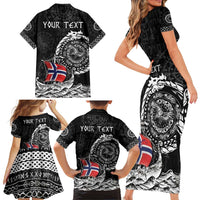 Personalized Viking Norway Family Matching Short Sleeve Bodycon Dress and Hawaiian Shirt Norwegian Viking Ship