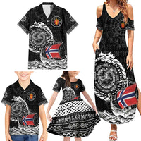 Personalized Viking Norway Family Matching Summer Maxi Dress and Hawaiian Shirt Norwegian Viking Ship
