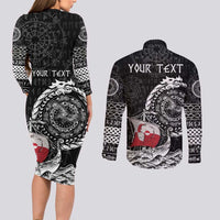 Personalized Viking Greenland Couples Matching Long Sleeve Bodycon Dress and Long Sleeve Button Shirt Greenlander Viking Ship