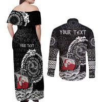 Personalized Viking Greenland Couples Matching Off Shoulder Maxi Dress and Long Sleeve Button Shirt Greenlander Viking Ship