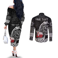 Personalized Viking Greenland Couples Matching Off The Shoulder Long Sleeve Dress and Long Sleeve Button Shirt Greenlander Viking Ship