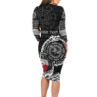 Personalized Viking Greenland Long Sleeve Bodycon Dress Greenlander Viking Ship
