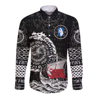 Personalized Viking Greenland Long Sleeve Button Shirt Greenlander Viking Ship