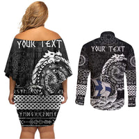 Personalized Viking Finland Couples Matching Off Shoulder Short Dress and Long Sleeve Button Shirt Finnish Viking Ship