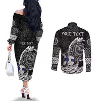 Personalized Viking Finland Couples Matching Off The Shoulder Long Sleeve Dress and Long Sleeve Button Shirt Finnish Viking Ship