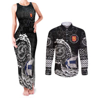 Personalized Viking Finland Couples Matching Tank Maxi Dress and Long Sleeve Button Shirt Finnish Viking Ship