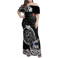 Personalized Viking Finland Family Matching Off Shoulder Maxi Dress and Hawaiian Shirt Finnish Viking Ship