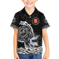 Personalized Viking Finland Family Matching Off Shoulder Short Dress and Hawaiian Shirt Finnish Viking Ship