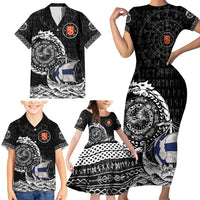 Personalized Viking Finland Family Matching Short Sleeve Bodycon Dress and Hawaiian Shirt Finnish Viking Ship